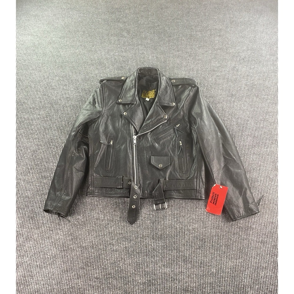 NWT Protech Leather Apparel Jacket Men 44 Black Motorcycle Vintage 80s Deadstock